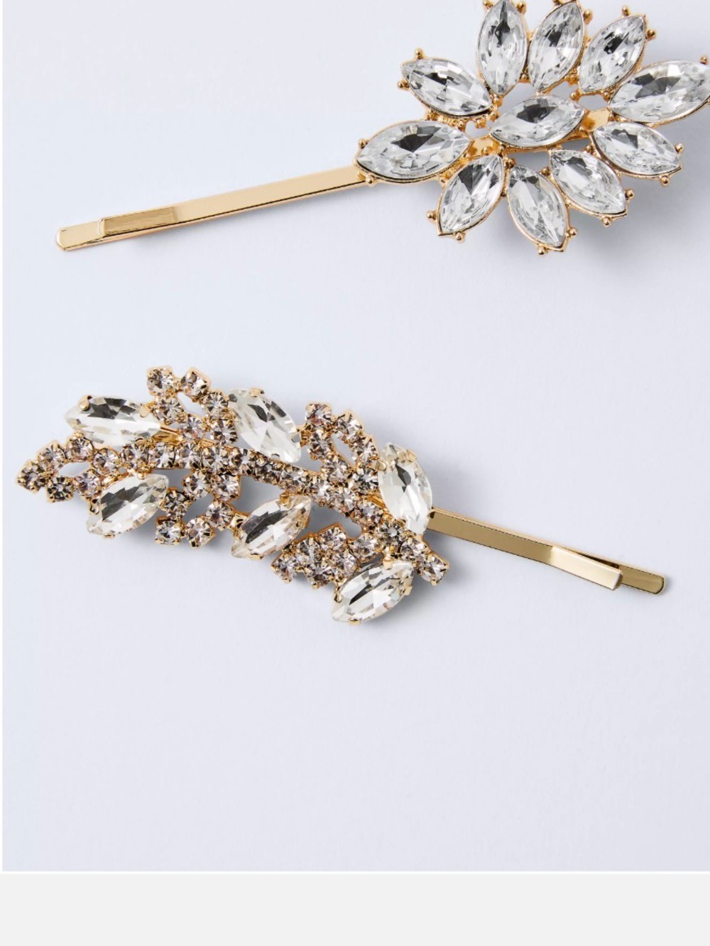 Ann Taylor Gold and Clear Crystal Floral Hair Pin Duo